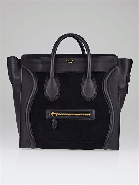 celine mini luggage leather bag black beige